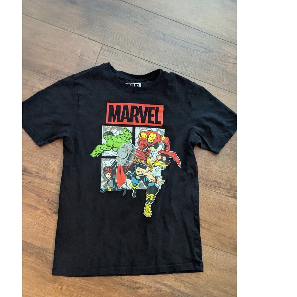 Marvel Avengers Graphic T-Shirt Superhero Comic Book Tee Black Size‎ L Boys
